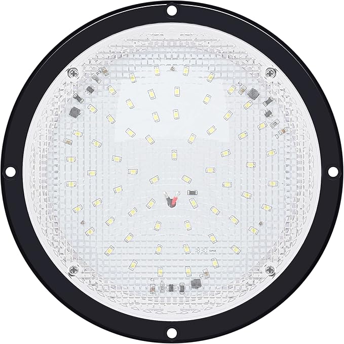 RV Trailer Camper 1000 Lumen 5th Wheel Black 8.5" Round Scare Porch 12V LED Light (LED Light 1000 Lumen Black)