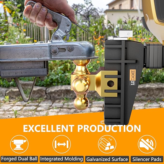 LOCAME Adjustable Trailer Hitch, Tri-Ball(1-7/8'', 2'', 2-5/16''), Fits 2 Inch Receiver, 6 Inch Drop Hitch, 17000 LBS GTW, Heavy Duty Trailer Hitch for Truck, Gold, LC0080