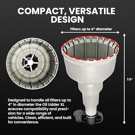 XL Oil Change Tool - Fits Oil Filters Up to 4" Diameter - Spill-Free Oil Filter Funnel with Magnet - Hands Free Magnetic Hold to Filter - Durable Nitrile Rubber Construction for Maximum Grip