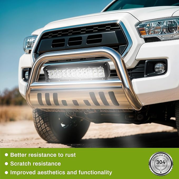 AUTOSAVER88 Bull Bar Compatible for Ford 2004-2023 F150 F-150, Push Front Bumper Grill, Bull Bar w/3" Tube,Stainless Grille Guard with Skid Plate Chrome