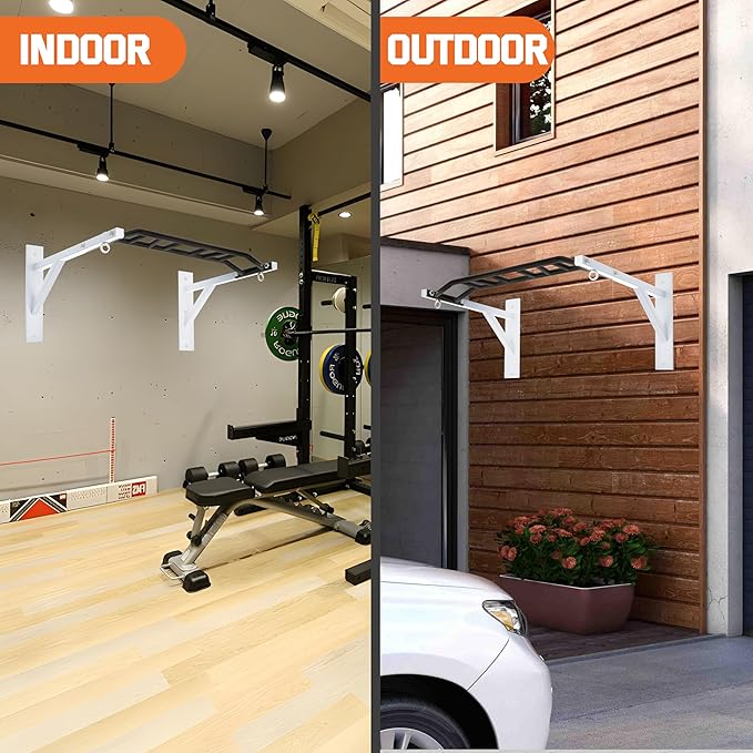 Upgraded-HWOOUSA Pull Up Bar Wall Mounted,Heavy Duty Multi Grip Bar with 14 Grip Positions,Space Saving Home Gym Equipment -Ideal for Garage,Outdoor Strength Training, Chin Up Bar,Supports to 600 Lbs