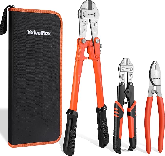 ValueMax Bolt Cutter Set, 3-Piece Heavy Duty, 14" and Mini 8" Cutters, 8" Cable Cutter With Carrying Bag for Locks, Steel Wire, Barbed Wire, Chains