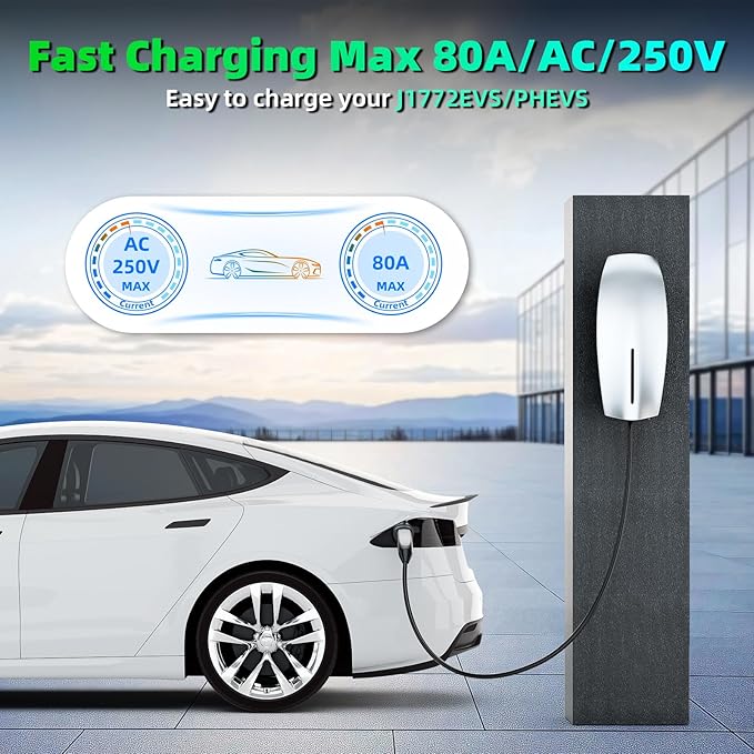 Tesla to J1772 Adapter - Max 80A 250V, with Fixed Lock Function, Compatible with NACS Wall Chargers & Mobile Connectors, for All J1772 EVs (Black)