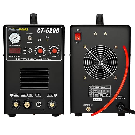 PrimeWeld 3-in-1 50 Amp Plasma Cutter, 200 Amp TIG Welder and 200 Amp Stick Welder - Welding and Cutting Combo, Mobile Welding Machine, Portable Plasma Cutter, Multipurpose Welder and Cutter, CT-520D