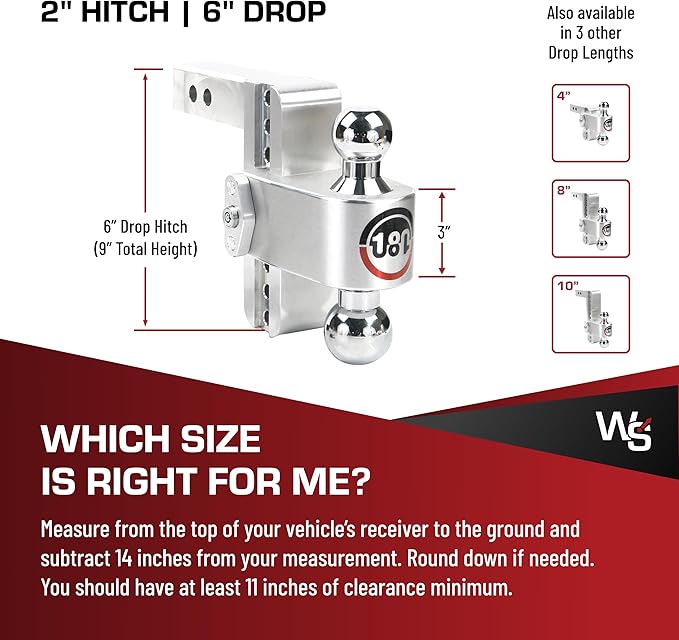 Weigh Safe Adjustable Trailer Hitch Ball Mount, 6" Adjustable Drop Hitch for 2" Receiver w/ 2 pc Keyed Alike Lock Set, Heavy Duty Aluminum Trailer Tow Hitch w/ Chrome Plated Tow Balls, 12,500 lbs GTW