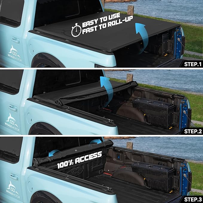 Truck Bed Tonneau Cover Compatible with Ford F150 F-150 2015-2025 5.5 ft Short Box, Soft Roll Up Style