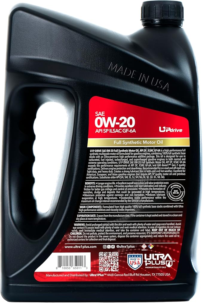 ULTRA 1PLUS SAE 0W-20 Full Synthetic Oil API SP ILSAC GF-6A - 0W20 Motor Oil, 6 Quarts