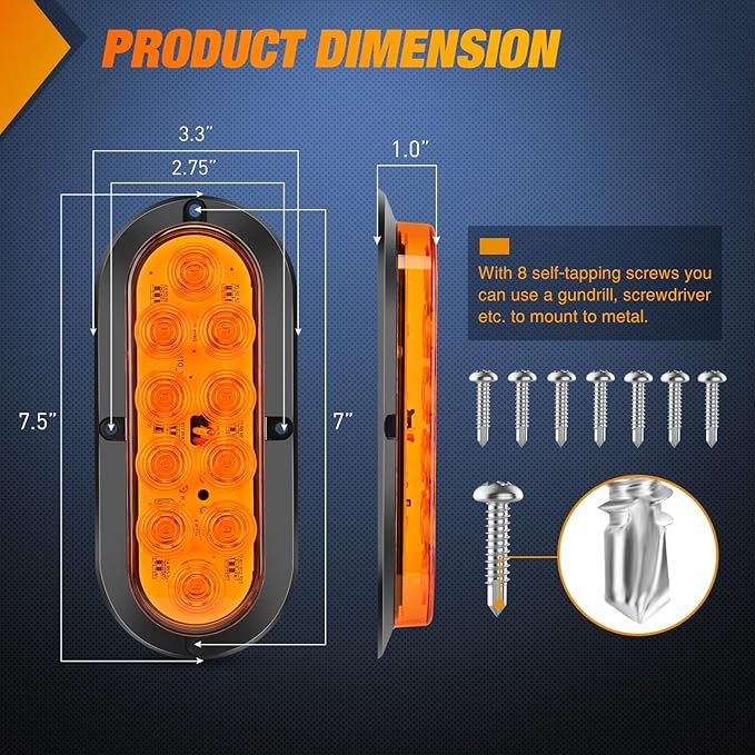 Nilight 6 Inch Oval Amber LED Trailer Tail Lights 2PCS 10 LEDs Waterproof Turn SignalsTrailers Lights for Truck RV Boat Bus Lorry Camper Van Caravan