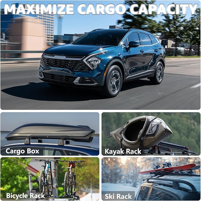 Roof Rack Cross Bars Compatible with Kia Sportage SX/EX & SX/EX Prestige 2023-2026, Adjustable Aluminum Heavy Duty 300 LBS Anti-Theft Lock Cargo Carrier Rooftop Crossbar for Bike, Snowboard, Luggage