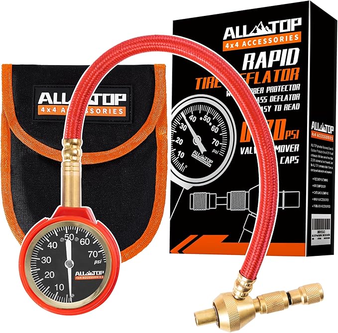 ALL-TOP 4x4 Rapid Tire Deflator Kit 0-70PSI Tire Pressure Gauge/Air Down Master/for Offroad Tire of Jeep, Truck & ATV