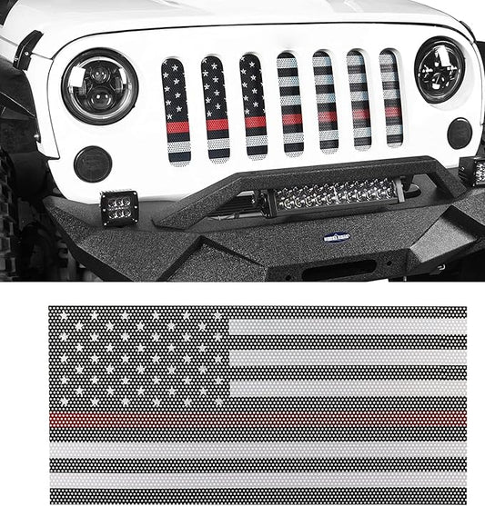 Hooke Road Wrangler Flag Grill Insert JK Mesh Grille Deflector Guard Compatible with Jeep JK Wrangler 2007-2018 - Thin Red