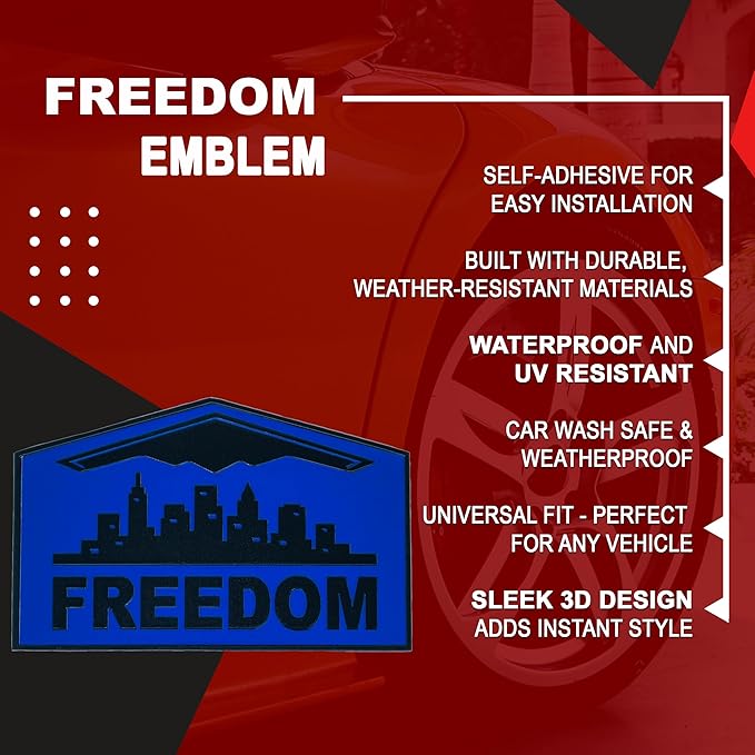 Freedom Emblem, Custom Metal Alloy B-2 Stealth Badge, Exterior Automotive Accessories, Universal Fit for Car, Truck, SUV (Blue)