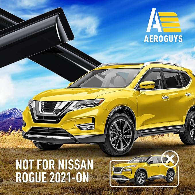 Extra Durable Window Deflectors Tape-On Window Visors Rain Guards Fit for Nissan Rogue 2014-2020, Sun Visors, Wind Vent for Shades, Exterior Car Accessories - 6pcs. AG0223