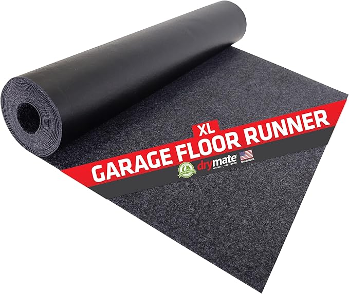 Drymate Garage Floor Runner Mat, (18' x 2'6"), Protects Surfaces, Absorbent, Waterproof, Slip-Resistant, Quick Dry Carpet Fabric, Trimmable & Washable (USA Made) (Charcoal)