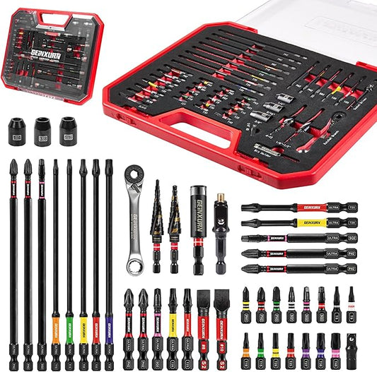 44Pcs Tools Set Packaged Impact Screwdriver Bits,Ratchet Wrench, Socket Driver, Sockets, Step Drill, 1/4”Socket Adapter and Impact Bit Holder with Tool Box Storage for Home Repairs, DIY