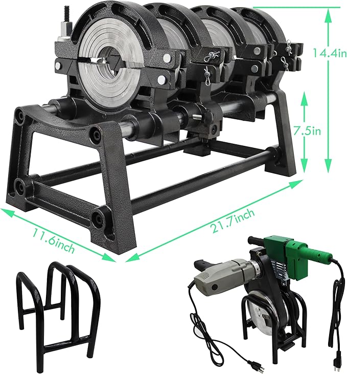 TECHTONGDA Pipe Welding Machine Electric Tube Butt Fusion Equipment for PE PP PB PVDF PPR 2.48"-6.30" with Digital Thermometer Four Clamps
