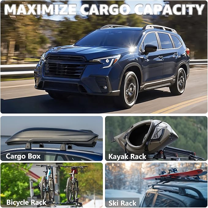 Roof Rack Cross Bars Compatible with Subaru Ascent 2019-2025, Adjustable Aluminum Heavy Duty 300 LBS Anti-Theft Lock Cargo Carrier Rooftop Crossbar Accessories for Bike, Basket, Snowboard, Luggage