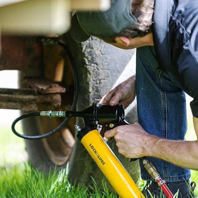 LockNLube 2-in-1 Pneumatic Grease Gun with Single Shot & Continuous Modes. Single-Shot and Continuous delivery Modes in one Grease Gun! Easily Switch delivery Mode with The Sliding Selection Lever.