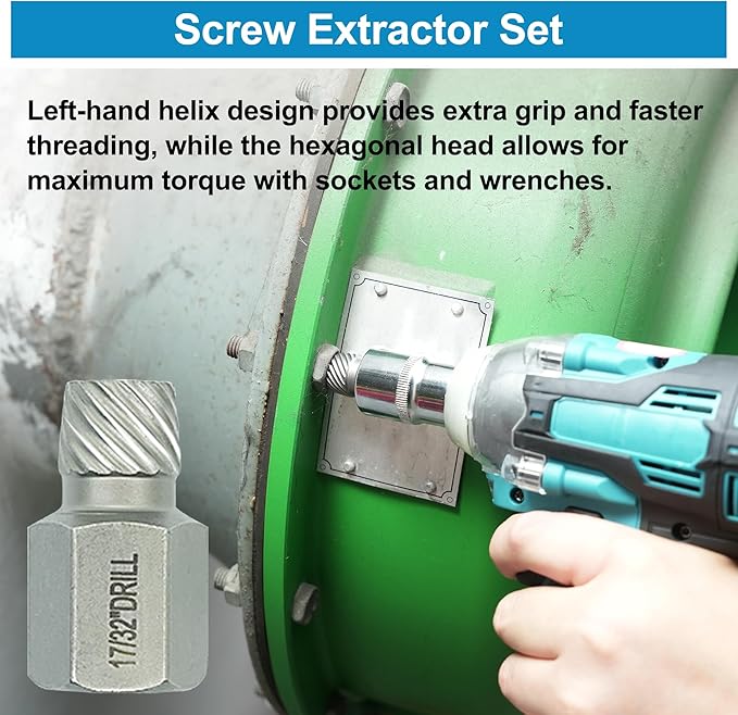 25-Piece Screw Puller Kit, Multi-Spline Hex Head, 3/8 Inch Drive Easy Removal Bolt Puller Kit for Removing Stripped, Rounded, Damaged, Broken, Screws and Bolts Removal Kit