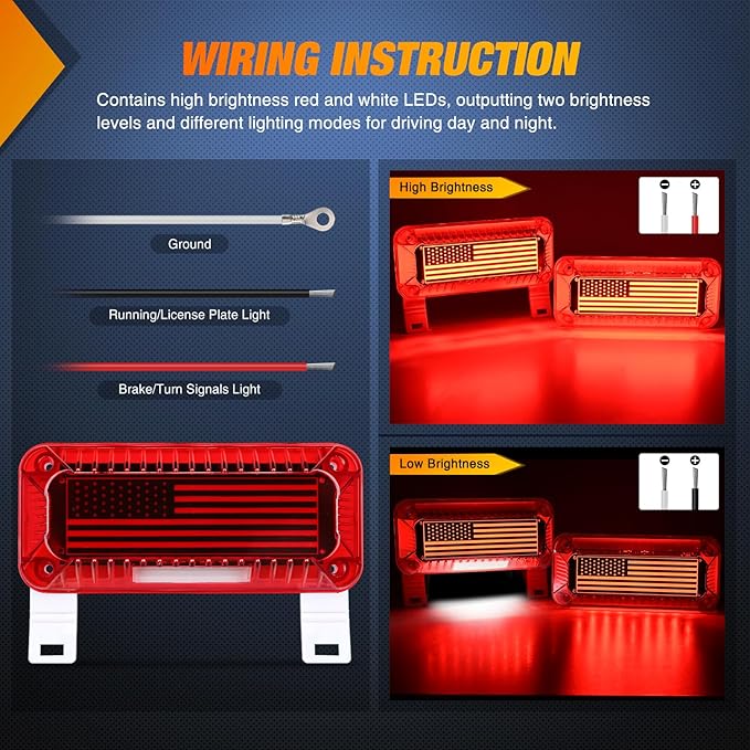 Nilight RV Tail Light 2PCS 72 LED Red Running Stop Brake Turn Signals White License Plate Lights Surface Mount Waterproof Taillights for Caravan Camper Van