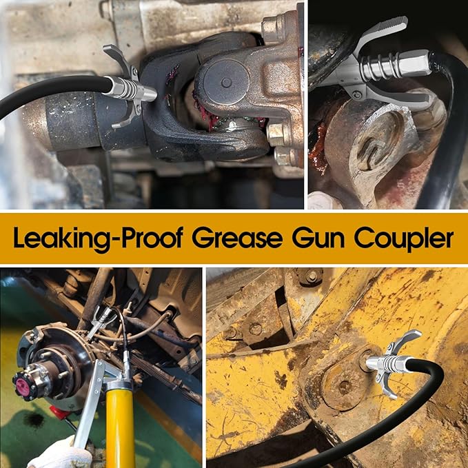 Grease Gun Coupler, Grease Gun Tips, Grease Gun Accessories, 12000 PSI Leak Proof Design Double Handle Grease Nozzle, Compatible with All 1/8" NPT Grease Guns (2PCS)