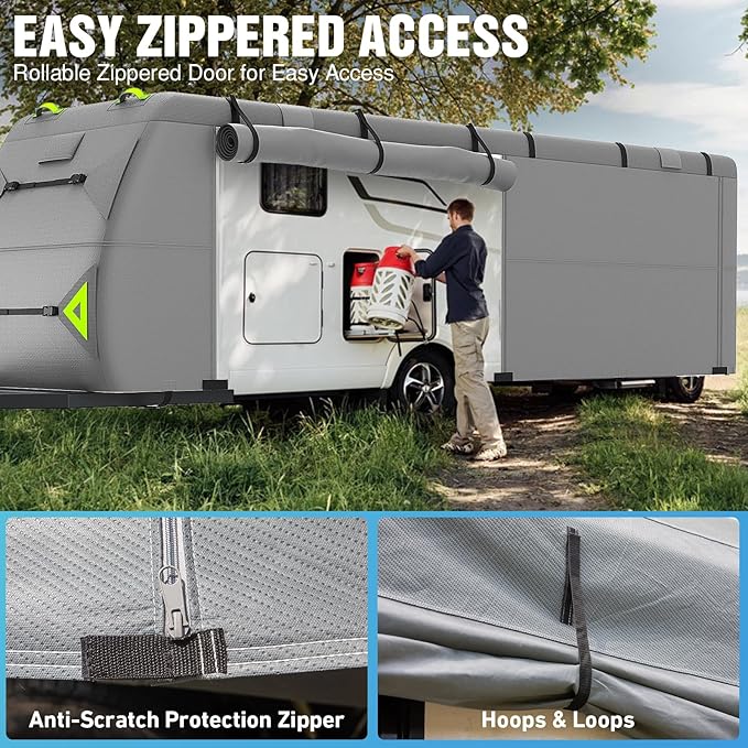RV Cover 24-27ft: 7 Layers Travel Trailer Cover, Waterproof Camper Cover, Toy Hauler Cover with Tongue Jack Cover, Tear Resistant Waterproof Motohome Trailer Cover