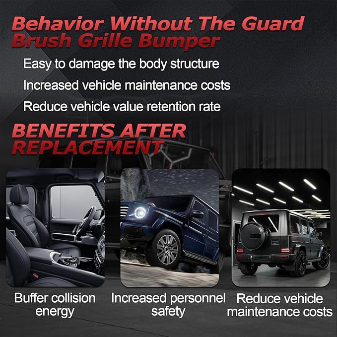 Guard Brush Grille Bumper Compatible with Mercedes W464 G500 G63 AMG 2019 2020 2021 2022, Front black Guard