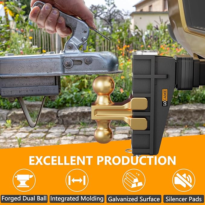 LOCAME Adjustable Trailer Hitch, Fits 2-Inch Receiver, 6-Inch Drop/Rise Drop Hitch, 25,000 LBS GTW-Tow Hitch for Heavy Duty Truck, Solid Ball Mount, LC0076