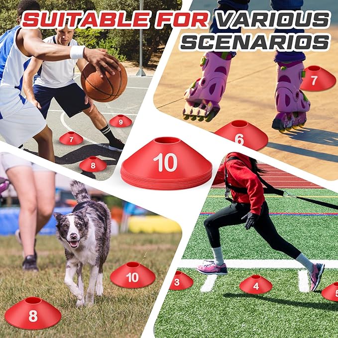 10 Pcs Numbered Sports Disc Cones 1-10 Soccer Cones with Mesh Carry Bag Flexible Agility Cones Soft Field Cones for Gym PE Classes School Activities Games, Sports Training Equipment