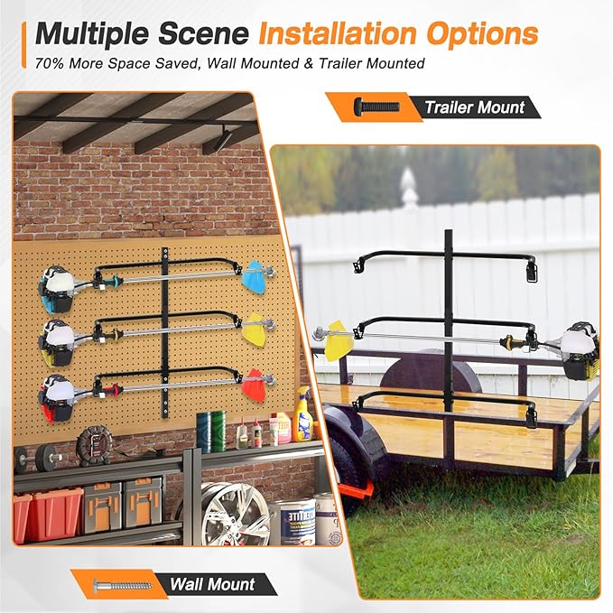 3 Place Weed Eater Rack, Mount On Landscape Truck Trailer Enclosed Trimmer Rack Holder, Open and Enclosed Trailers Tool with Locks, Wall Mounted Lawn Equipment Accessories, Carbon Black
