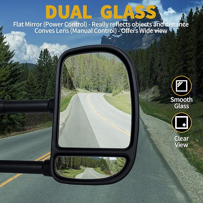 DWVO Side Towing Mirrors Compatible with 1999-2016 Ford F250 F350 F450 F550 Super Duty, 2001-2005 Ford Excursion, Power Heated, Manual Folding, Pair Set