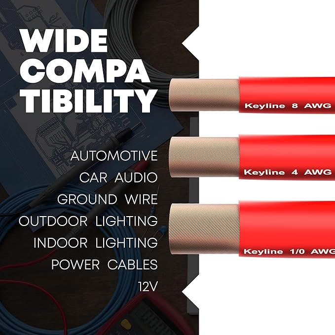 1/0 Gauge Amp Wire - 25ft Red | Best Used for Battery Cable, Marine Speaker Wiring, Solar Systems for RV Trailer, Car Audio Speaker, 8 AWG Automotive Copper Clad Aluminum (CCA)