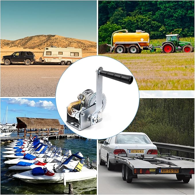 600lbs Hand Winch Steel Cable Boat Trailer Winch Two-Way Ratchet Gear Small Manual Winch Hand Crank Crane Weight Moving for ATV Truck Towing Boat Winch