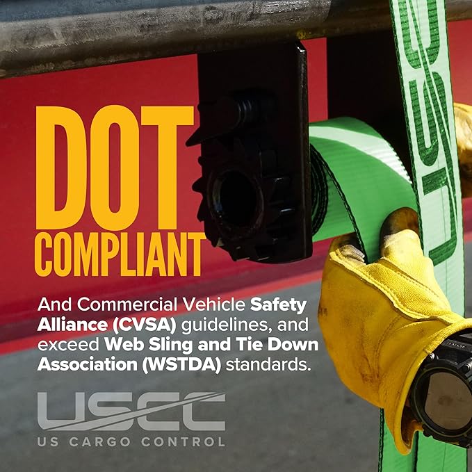 US Cargo Control Winch Straps 4" x 30' (4-Pack), 5,400 LBS Working Load Limit, Heavy Duty Flatbed Tie Downs with Flat Hooks, Yellow 4 Inch Straps for Flatbed Trailer, Truck, and Cargo Securement