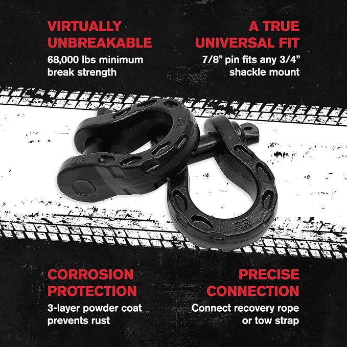 GearAmerica Off Road Recovery Kit, 25 Ton, Includes Tow Strap, Tree Saver, Mega Snatch Block Pulley, D-Ring Shackles, Winch Line Dampener Bag, Gloves - Off Road Recovery Gear, 4x4, Black