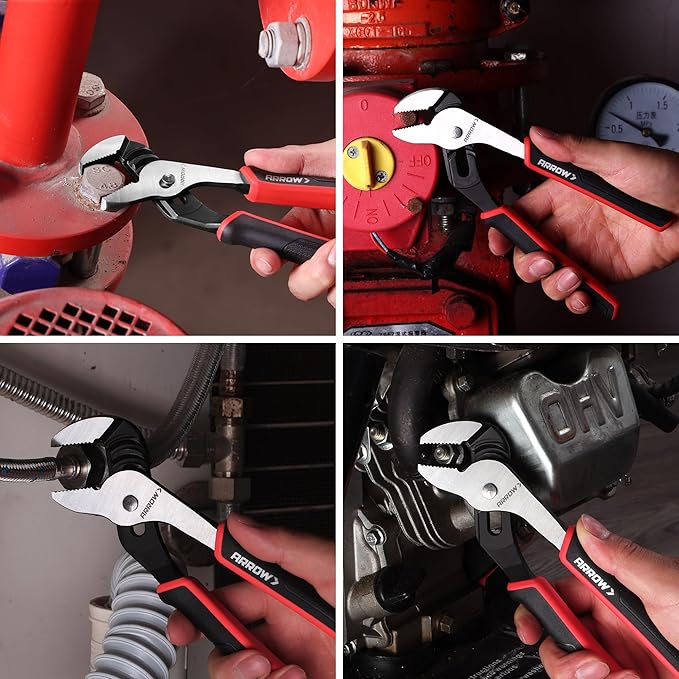 ARROW 8-Inch Groove Joint Pliers, Adjustable Water Pump Pliers with TPR Handle, High Carbon Steel Tongue and Groove Plier for Plumbing, Automotive and Household Repairs