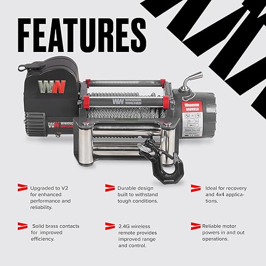 Warrior Winches Samurai 10000 lbs 12V Electric Winch with Steel Cable - Powerful Electric Winch for Trucks - 10000 lbs Load Capacity - Wireless Remote Included
