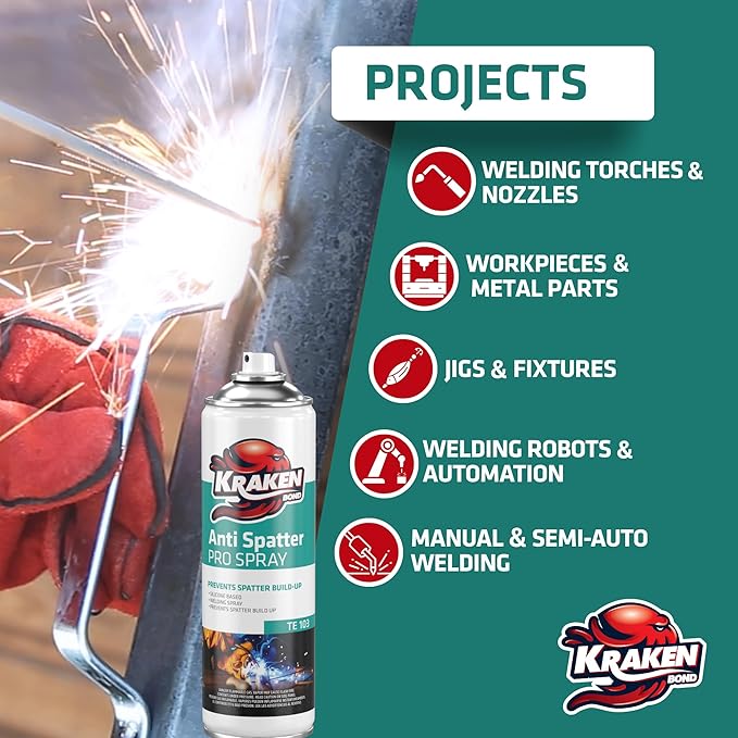 Kraken Bond Anti Spatter Welding Spray - (2x12oz) Anti-Splatter Aerosol Spray for MIG, TIG Tips, Protects Surfaces & Materials, Non-Flammable, Safe for Workpieces and Jigs, 2 Pack