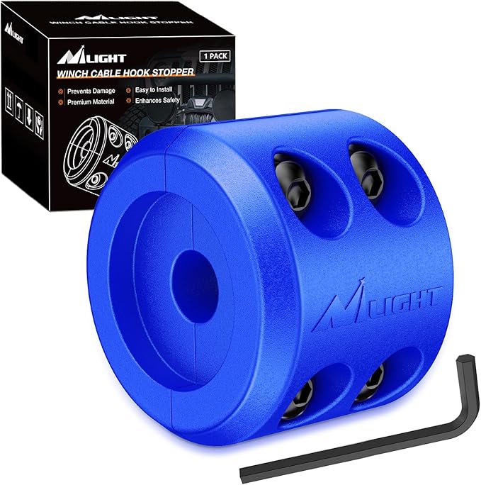 Nilight Winch Stopper for ATV UTV Truck SUV Winch Cable Hook Rubber Stopper Protect Towing Hook Synthetic Rope Winch Accessories Rope Line Saver with Stainless Steel Screws and Nuts Allen Wrenc, Blue
