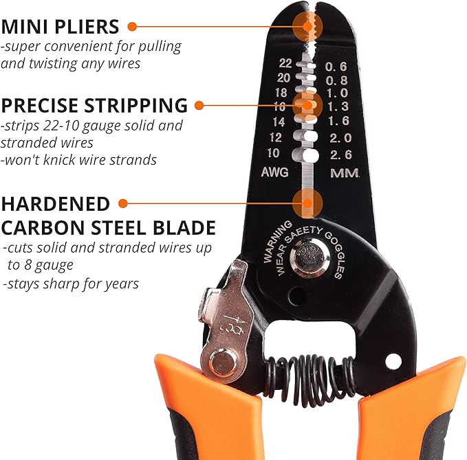 Wirefy STRP-01 Wire Stripper and Cutter for Solid and Stranded Wires 22-10 AWG | Precision Calibrated Ergonomic Wire Stripping Tool