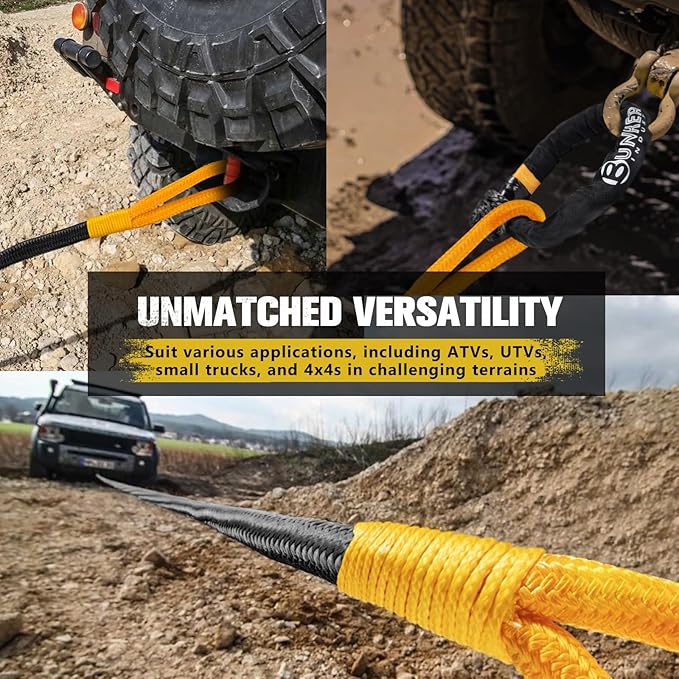 BUNKER INDUST 1"×30ft Kinetic Recovery Rope with 2 Soft Shackles Kit, Kinetic Recovery Tow Rope Snatch Strap Off Road Recovery Kit for UTV, ATV, Truck, Car, Jeep, Tractor