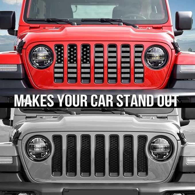 moveland Grill Insert with US Flag - Aluminum Alloy Mesh Grille Grid Insert Screen Compatible with Jeep Wrangler JL & Jeep Gladiator 2018 2019 2020 2021 2022 2023 2024