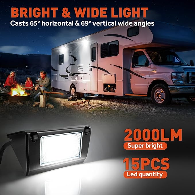 LED RV Exterior Porch Utility Light Waterproof 10-30V DC Low Current 5" Lighting Fixture 45W 2000LM Aluminum Base led Scene Lighting for RV, Trailer, Camper-2 Pack (6000K Nature White)