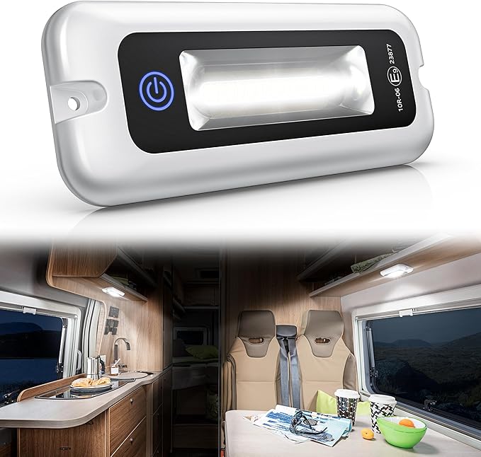 6 Inch RV Lights Interior with Smart Touch Control, LED Utility Awning Light White 6000K, IP68 Waterproof Aluminum for RV Trailers Travel Campers Cabinet SUV Truck MPV Hallway