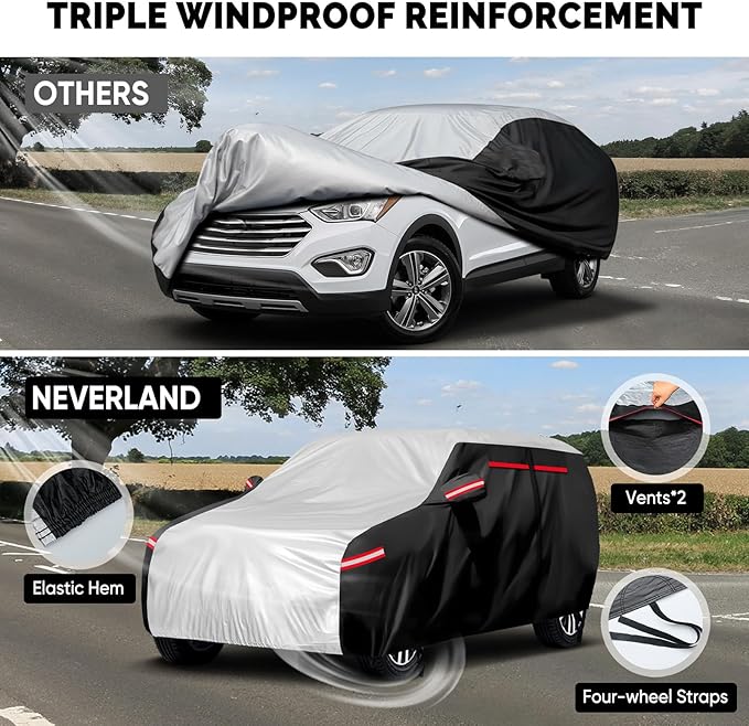 Neverland Car Cover - Car Cover Waterproof All Weather Snowproof UV Protection Windproof Full Car Covers with Side Door Zipper,Reflective Strips,Storage Bag Full Exterior Covers