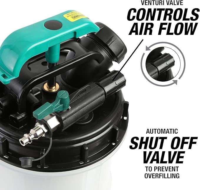 OEMTOOLS 24938 Pneumatic/Manual Fluid Extractor, 2.5 Gallon (9.5L) Oil Extractor Pump, for Coolant, Transmission, and Power Steering Fluid, 2 Dipstick Adapters, 5ft Hose