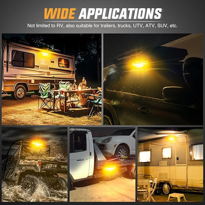 Nilight RV Exterior Lights 13 Inch Porch Light 1PC Amber Beam 12V 24V LED Scene Cargo Lighting White Aluminum Housing for RVs Trailers Travel Campers 5th Wheels Motorhome SUV Truck