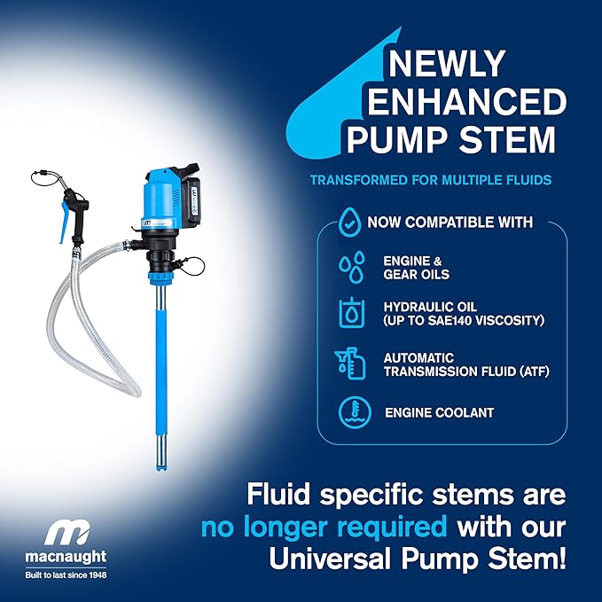 Macnaught BOP Battery Operated Oil Pumps - 16 to 55 Gallon, 5FT Hose, On-Demand Nozzle – for Oil, ATF, Coolant, Hydraulic Fluids – 2 Years Warranty (16-55 Gal Complete Starter Kit)