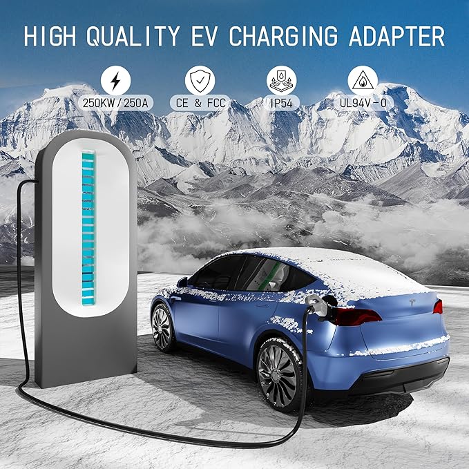 2 in 1 CCS & J1772 to Tesla Adapter, 250A DC/80A AC Fast CCS1 to Tesla Charging Adapter for Model 3/Y/S/X/Cybertruck, Compatible with Level 1 2 3 Charging Stations with CCS1& J1772 Plug