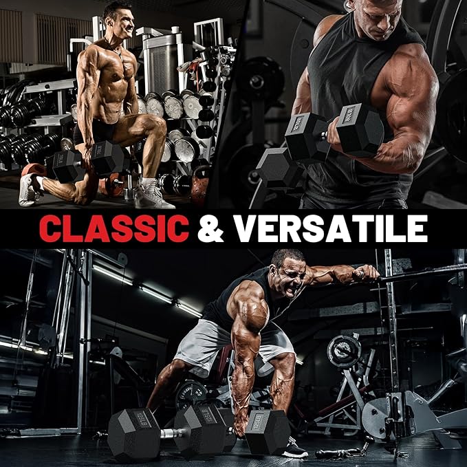 PAPABABE HEX Dumbbell Set 2.5-125lb, Rubber Encased Home Gym Dumbbells, Exercise & Fitness Weights Dumbbells for Women & Men, Hand Weight for Strength Training
